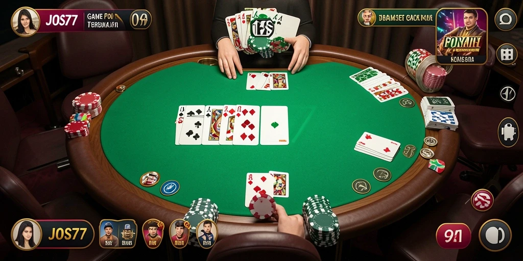 Screenshot gameplay JOS77 menampilkan suasana permainan Poker yang penuh strategi.