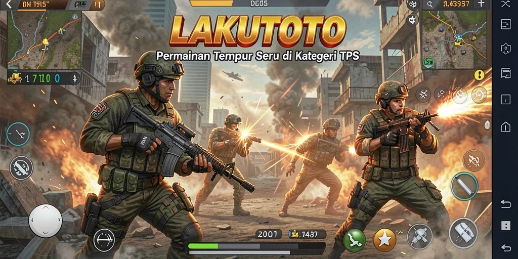 Tangkapan layar LAKUTOTO menunjukkan aksi tembak menembak yang seru.
