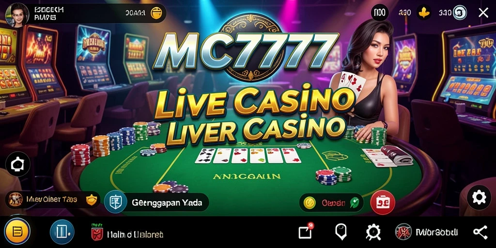 Screenshot gameplay Live Casino MC777 dengan dealer langsung dan pemain interaktif.