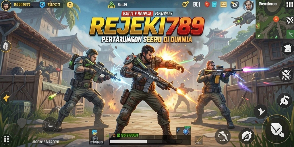 Tangkapan layar utama gameplay <strong>REJEKI789</strong> menunjukkan aksi seru dan pertarungan intens di Battle Royale.